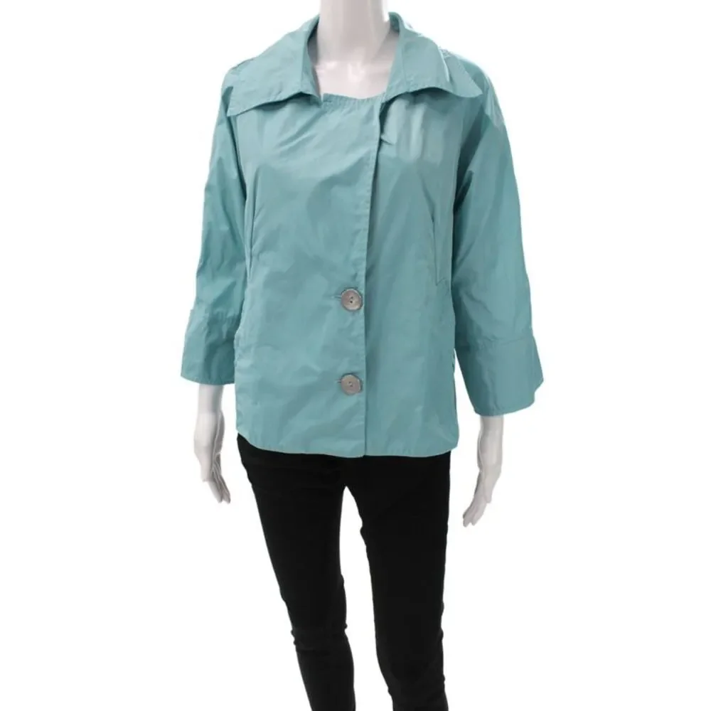 Planet by Lauren G Womens Blue Basic Jacket 3/4 Sleeve Button Size 2